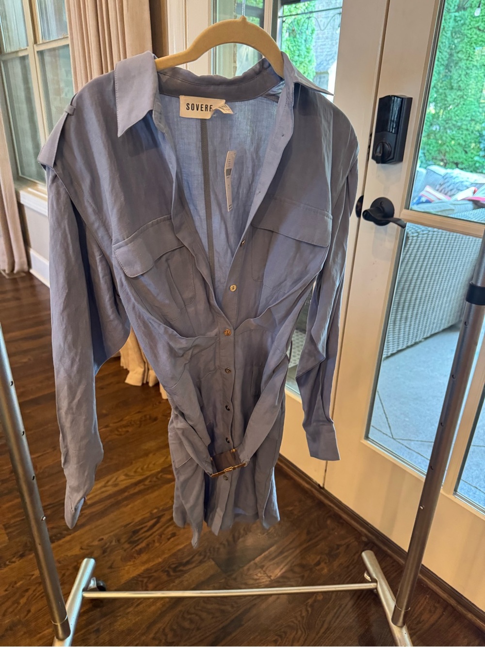 Sovere Mini Shirt Dress in Dusty Blue